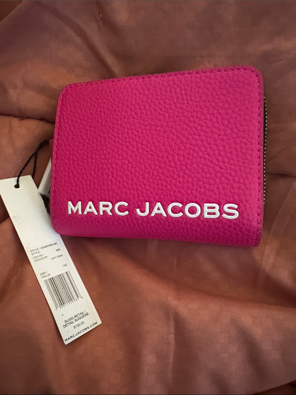 Marc Jacobs Hot Pink Pebbled Leather Zip Card Holder